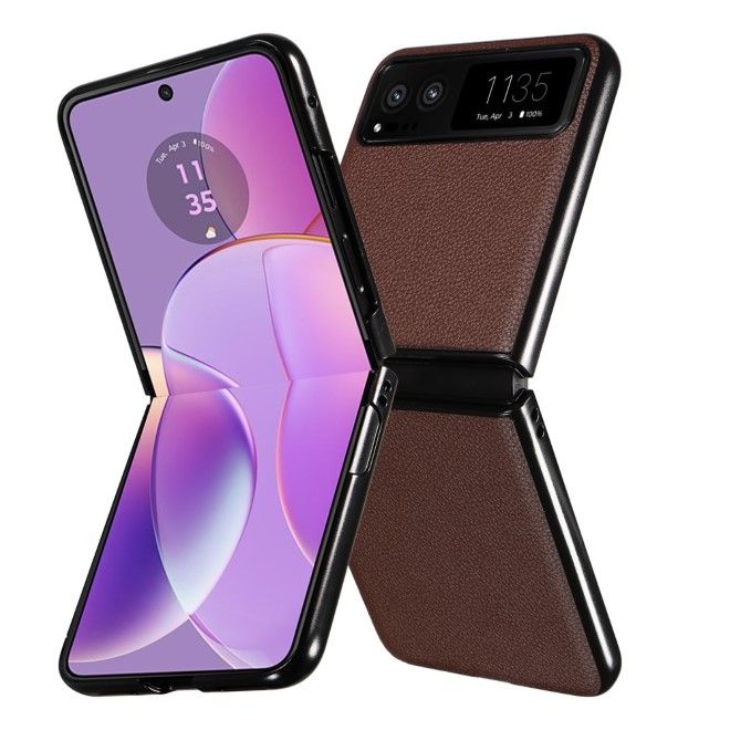 Motorola Razr 40 5G Handy Hülle - Litchi Leder Bookcover Series - braun