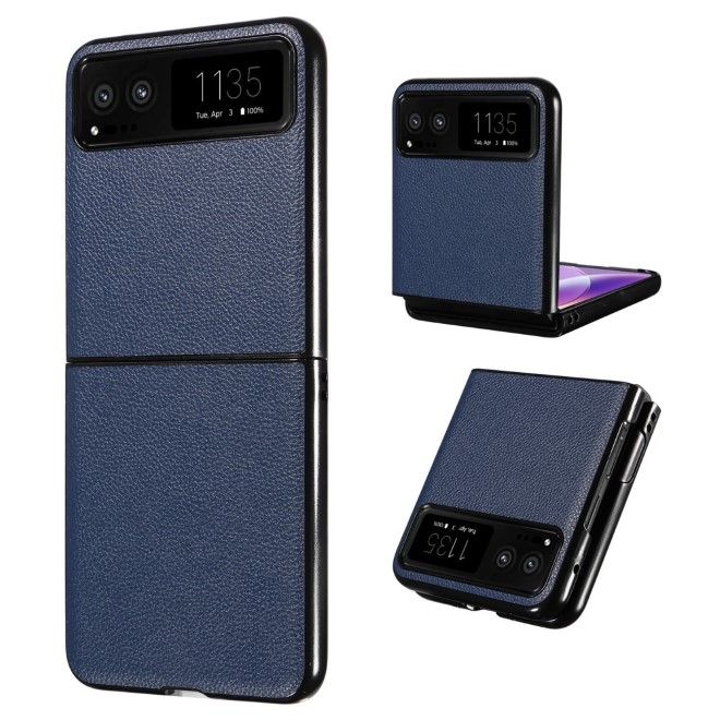 Motorola Razr 40 5G Handy Hülle - Litchi Leder Bookcover Series - dunkelblau