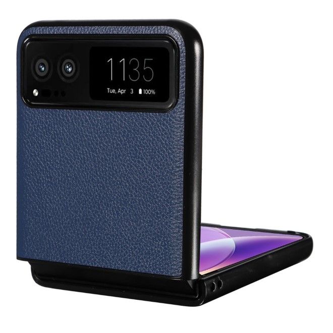 Motorola Razr 40 5G Handy Hülle - Litchi Leder Bookcover Series - dunkelblau