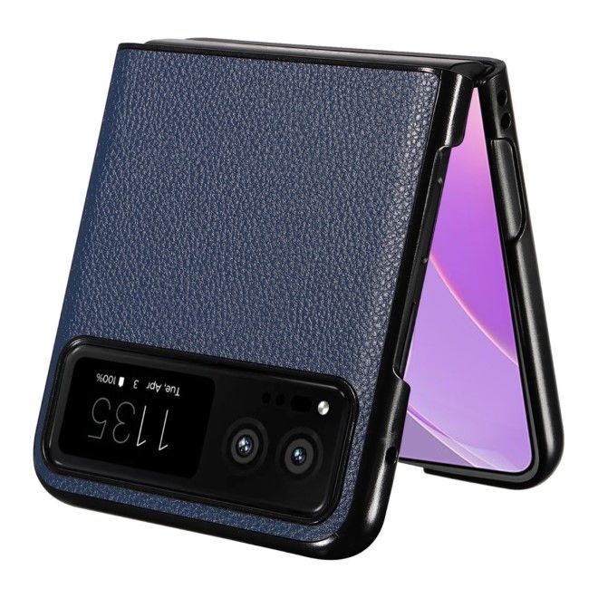 Motorola Razr 40 5G Handy Hülle - Litchi Leder Bookcover Series - dunkelblau