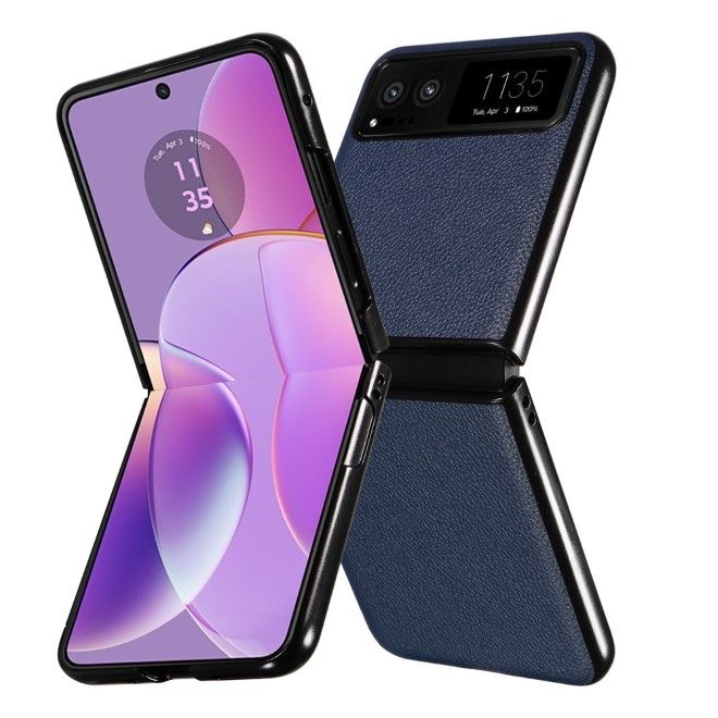 Motorola Razr 40 5G Handy Hülle - Litchi Leder Bookcover Series - dunkelblau