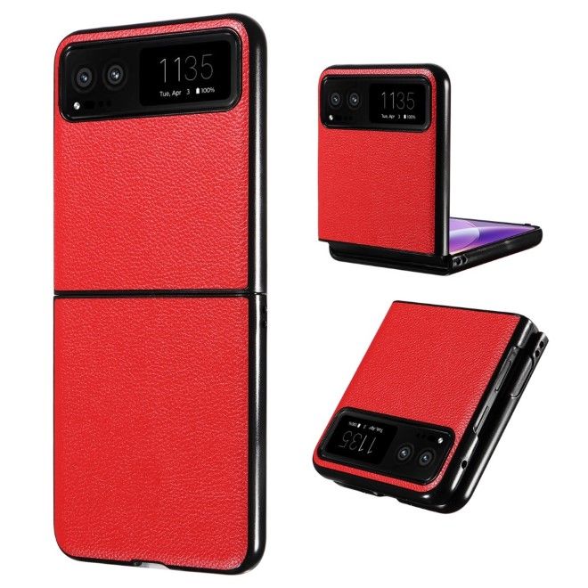 Motorola Razr 40 5G Handy Hülle - Litchi Leder Bookcover Series - rot