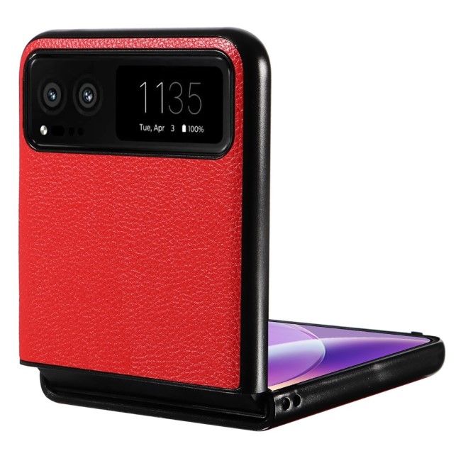 Motorola Razr 40 5G Handy Hülle - Litchi Leder Bookcover Series - rot