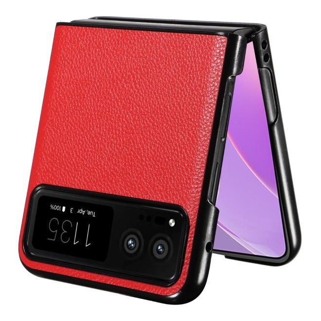 Motorola Razr 40 5G Handy Hülle - Litchi Leder Bookcover Series - rot