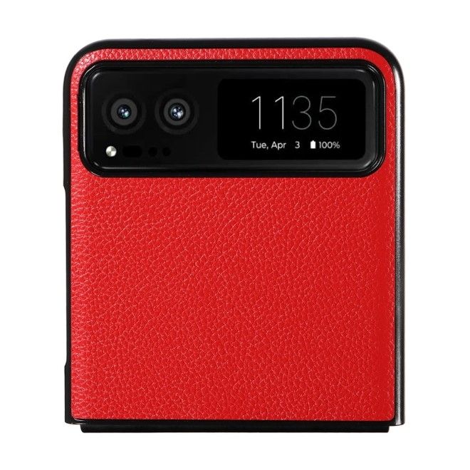 Motorola Razr 40 5G Handy Hülle - Litchi Leder Bookcover Series - rot