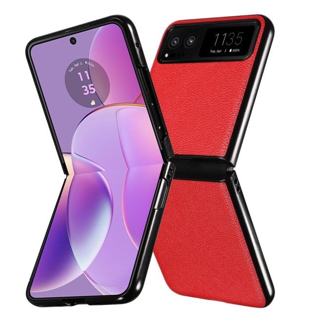 Motorola Razr 40 5G Handy Hülle - Litchi Leder Bookcover Series - rot