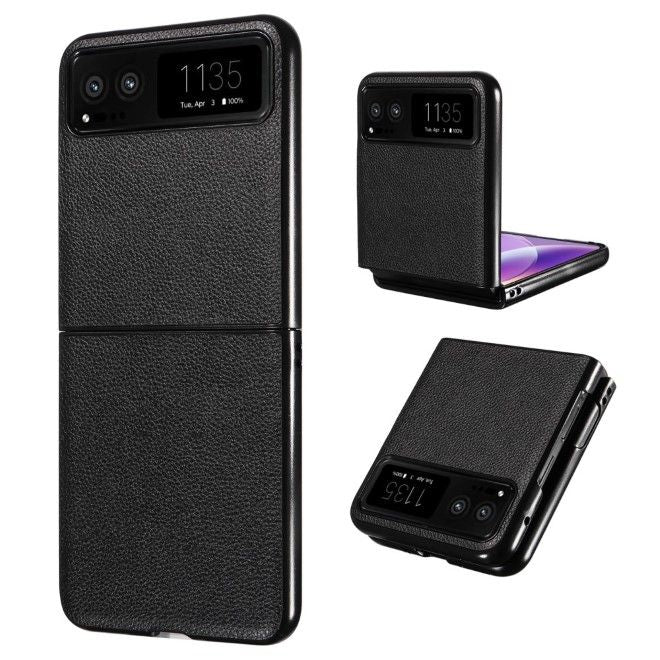 Motorola Razr 40 5G Handy Hülle - Litchi Leder Bookcover Series - schwarz
