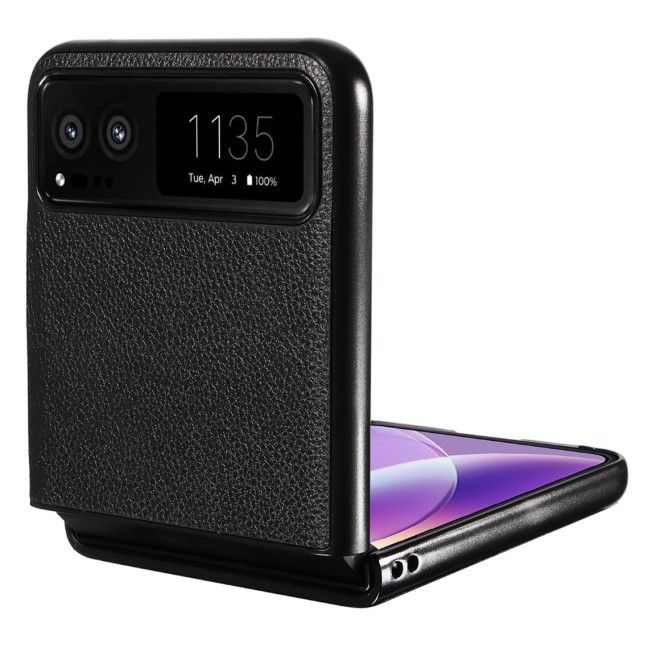 Motorola Razr 40 5G Handy Hülle - Litchi Leder Bookcover Series - schwarz