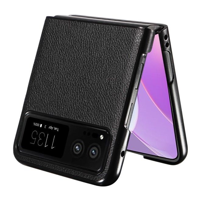 Motorola Razr 40 5G Handy Hülle - Litchi Leder Bookcover Series - schwarz