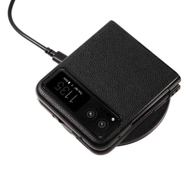 Motorola Razr 40 5G Handy Hülle - Litchi Leder Bookcover Series - schwarz