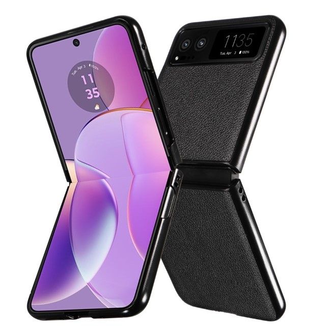 Motorola Razr 40 5G Handy Hülle - Litchi Leder Bookcover Series - schwarz