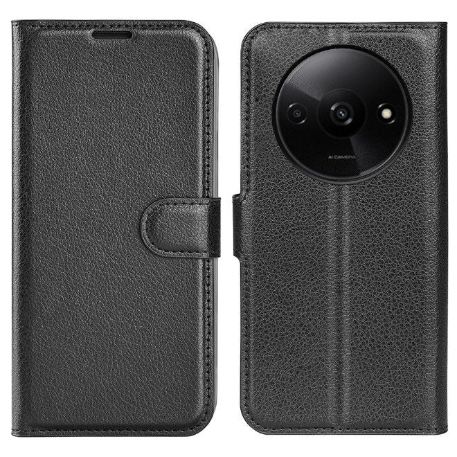 Xiaomi Redmi A3 Handy Hülle - Litchi Leder Bookcover Series - schwarz