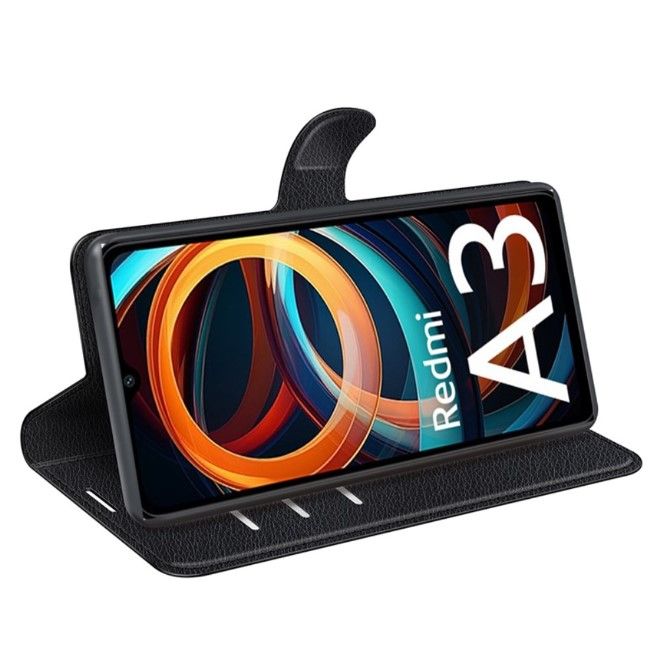 Xiaomi Redmi A3 Handy Hülle - Litchi Leder Bookcover Series - schwarz