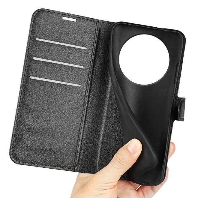 Xiaomi Redmi A3 Handy Hülle - Litchi Leder Bookcover Series - schwarz