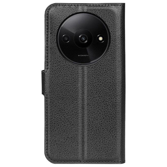 Xiaomi Redmi A3 Handy Hülle - Litchi Leder Bookcover Series - schwarz