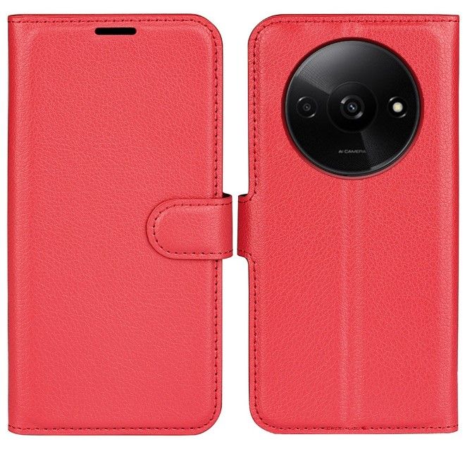 Xiaomi Redmi A3 Handy Hülle - Litchi Leder Bookcover Series - rot