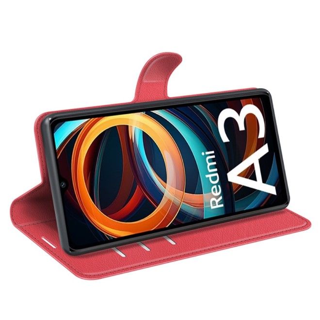 Xiaomi Redmi A3 Handy Hülle - Litchi Leder Bookcover Series - rot