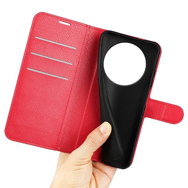 Xiaomi Redmi A3 Handy Hülle - Litchi Leder Bookcover Series - rot