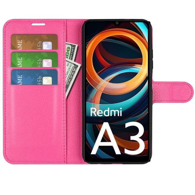Xiaomi Redmi A3 Handy Hülle - Litchi Leder Bookcover Series - rosa