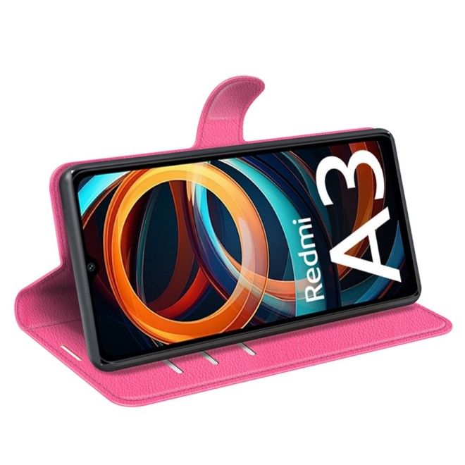 Xiaomi Redmi A3 Handy Hülle - Litchi Leder Bookcover Series - rosa