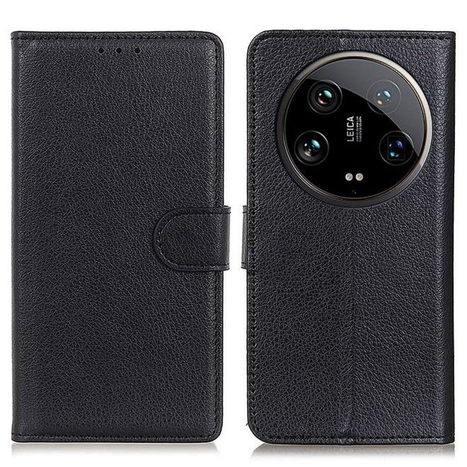 Xiaomi 14 Ultra Handy Hülle - Litchi Leder Bookcover Series - schwarz