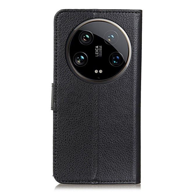 Xiaomi 14 Ultra Handy Hülle - Litchi Leder Bookcover Series - schwarz