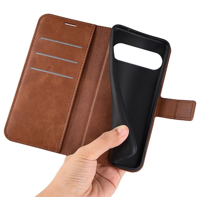 Google Pixel 9 Pro XL Handy Hülle - Classic II Leder Bookcover Series - hellbraun