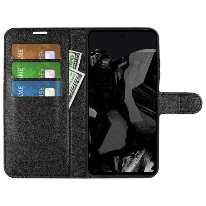 Google Pixel 9 Pro XL Handy Hülle - Litchi Leder Bookcover Series - schwarz