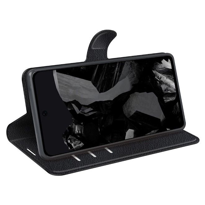 Google Pixel 9 Pro XL Handy Hülle - Litchi Leder Bookcover Series - schwarz