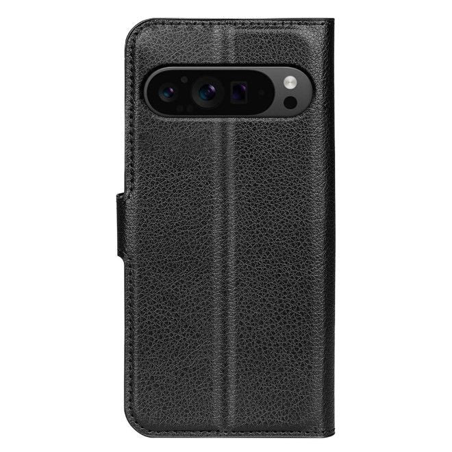 Google Pixel 9 Pro XL Handy Hülle - Litchi Leder Bookcover Series - schwarz