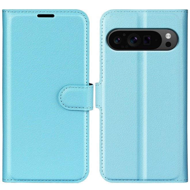 Google Pixel 9 Pro XL Handy Hülle - Litchi Leder Bookcover Series - blau