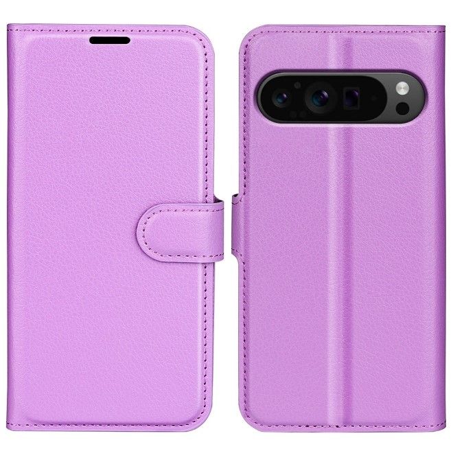 Google Pixel 9 Pro XL Handy Hülle - Litchi Leder Bookcover Series - purpur