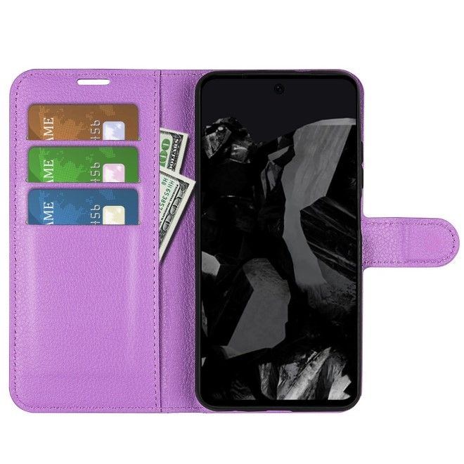 Google Pixel 9 Pro XL Handy Hülle - Litchi Leder Bookcover Series - purpur