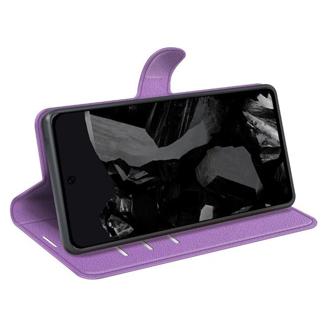Google Pixel 9 Pro XL Handy Hülle - Litchi Leder Bookcover Series - purpur