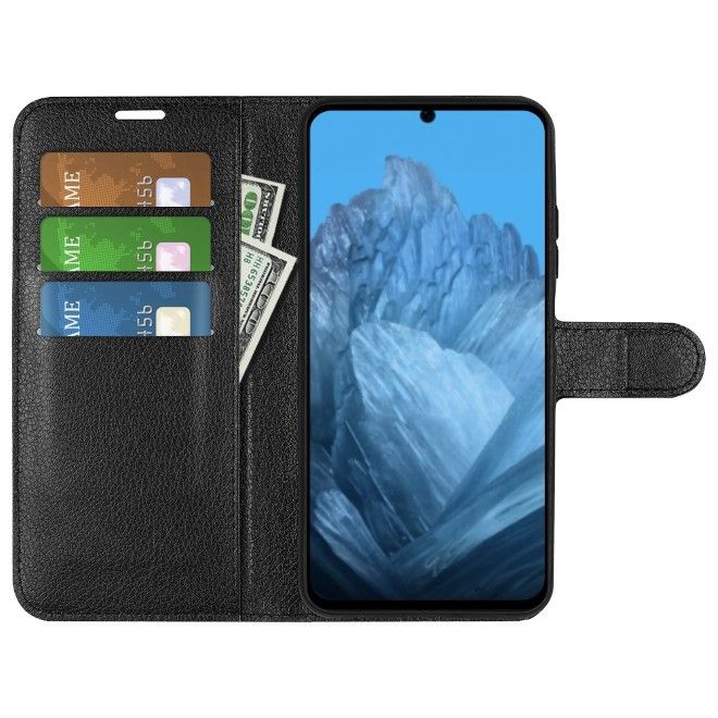 Google Pixel 9 Handy Hülle - Litchi Leder Bookcover Series - schwarz