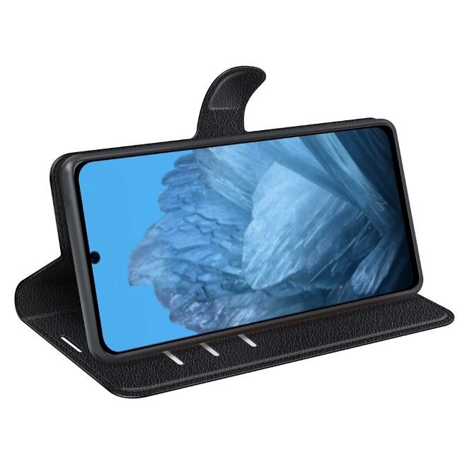 Google Pixel 9 Handy Hülle - Litchi Leder Bookcover Series - schwarz