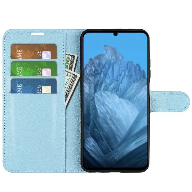 Google Pixel 9 Handy Hülle - Litchi Leder Bookcover Series - blau