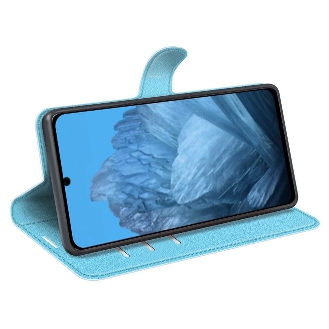 Google Pixel 9 Handy Hülle - Litchi Leder Bookcover Series - blau