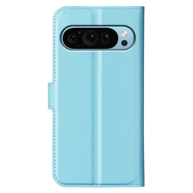 Google Pixel 9 Handy Hülle - Litchi Leder Bookcover Series - blau