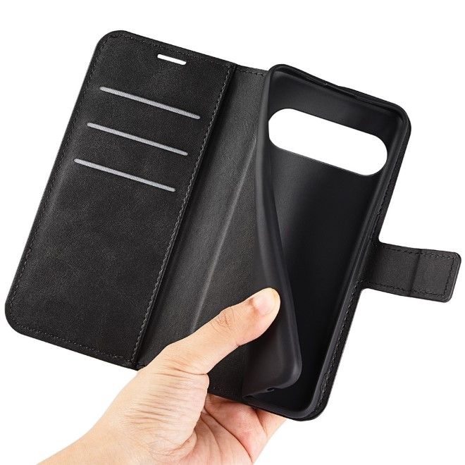 Google Pixel 9 Handy Hülle - Classic II Leder Bookcover Series - schwarz