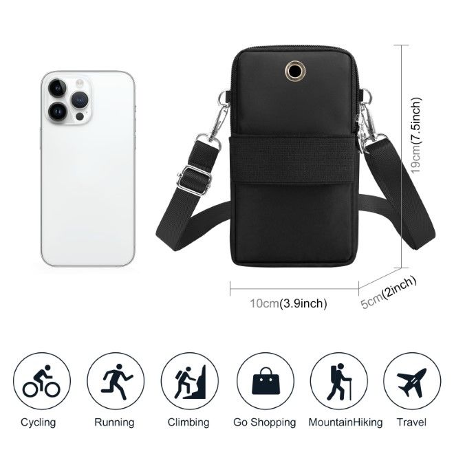 Haweel - Mini Umhänge Schulter Handy Tasche mit Reissverschluss & Sport Armband Hülle - schwarz