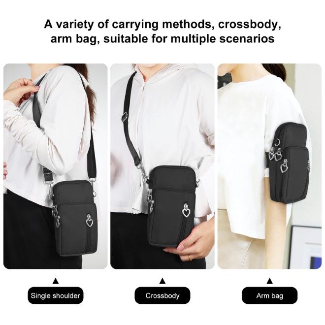 Haweel - Mini Umhänge Schulter Handy Tasche mit Reissverschluss & Sport Armband Hülle - schwarz