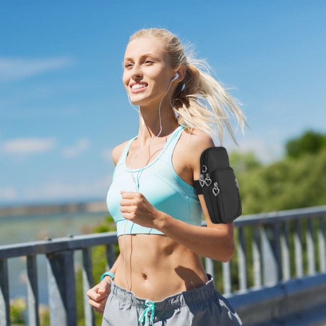 Haweel - Mini Umhänge Schulter Handy Tasche mit Reissverschluss & Sport Armband Hülle - schwarz