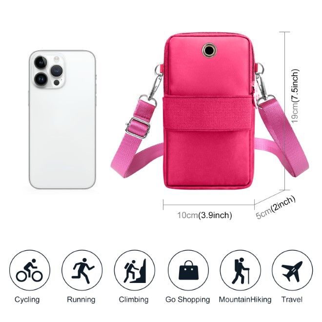 Haweel - Mini Umhänge Schulter Handy Tasche mit Reissverschluss & Sport Armband Hülle - pink
