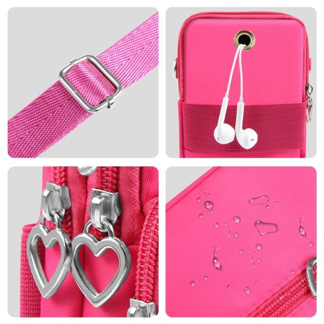 Haweel - Mini Umhänge Schulter Handy Tasche mit Reissverschluss & Sport Armband Hülle - pink