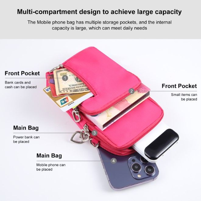 Haweel - Mini Umhänge Schulter Handy Tasche mit Reissverschluss & Sport Armband Hülle - pink