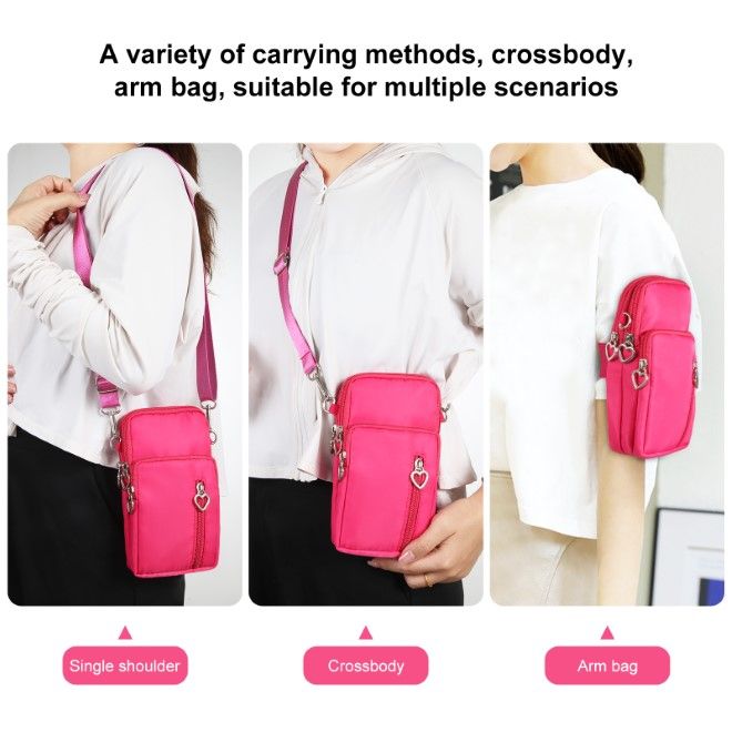 Haweel - Mini Umhänge Schulter Handy Tasche mit Reissverschluss & Sport Armband Hülle - pink