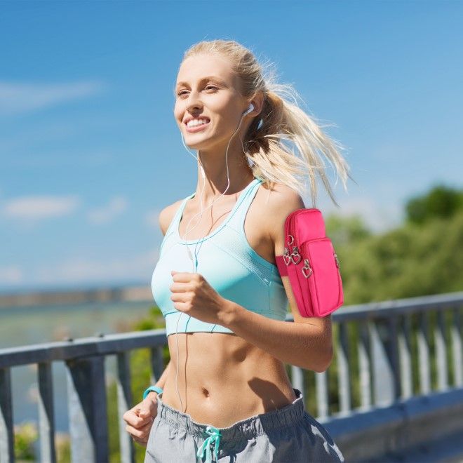Haweel - Mini Umhänge Schulter Handy Tasche mit Reissverschluss & Sport Armband Hülle - pink