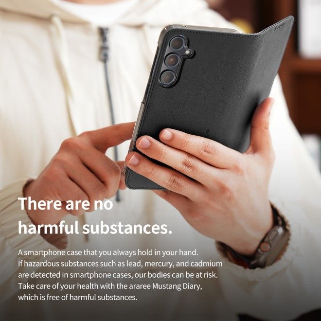 Araree - Samsung Galaxy A35 5G Hülle - Case aus Kunstleder - Mustang Diary Series - Made in Korea - schwarz