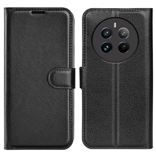 Realme 12+ Handy Hülle - Litchi Leder Bookcover Series - schwarz